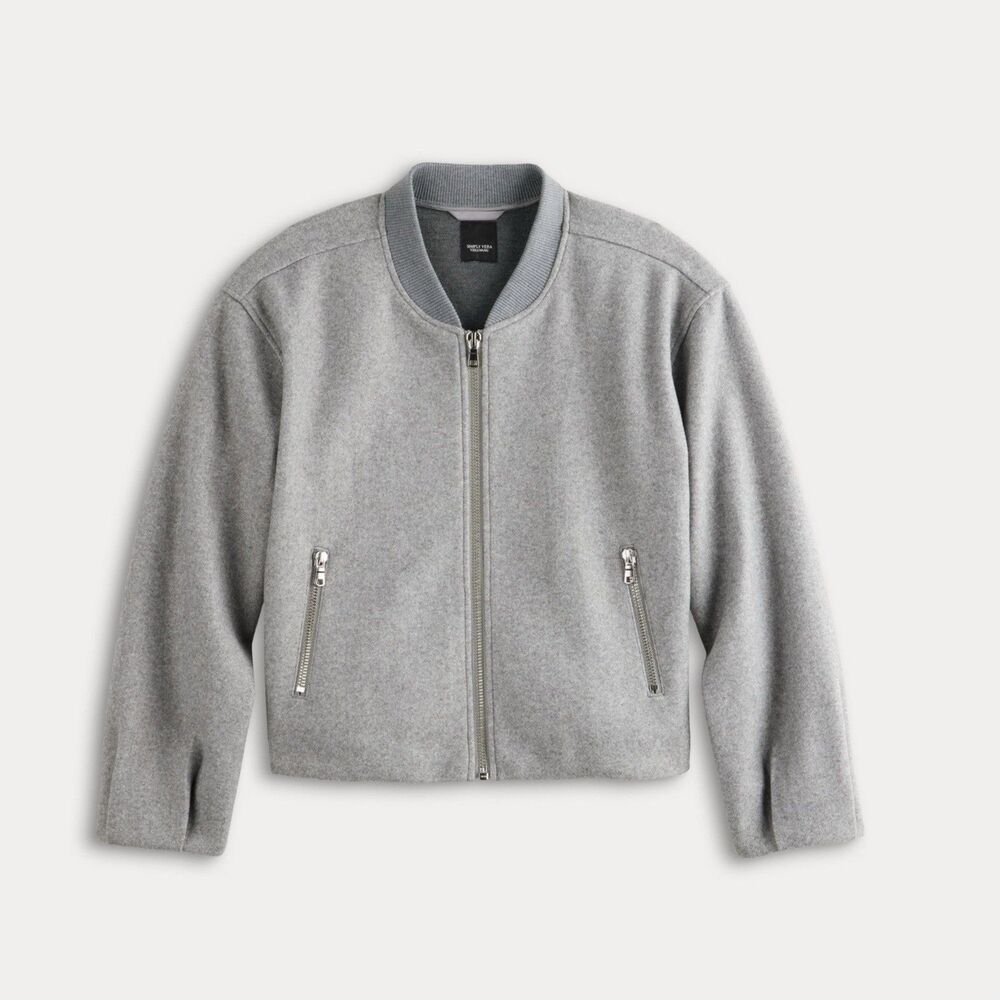New Women's Simply Vera Vera Wang Soft Bomber Jacket Grey Size XXL